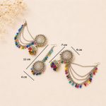 Oxidised ear chain set dimensions with jhumka earrings and maang tikka size details