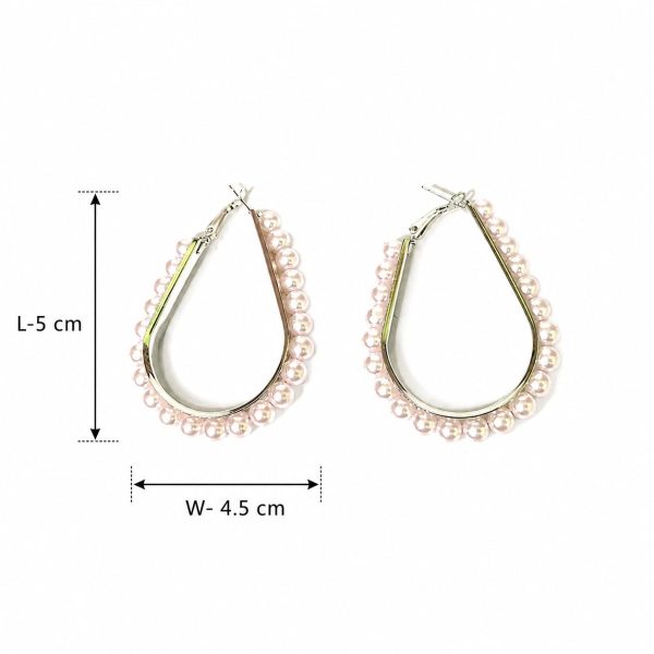Modern pearl hoop earrings with silver-tone finish-dimension