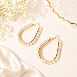 Rose Gold plated pearl hoop earrings for women