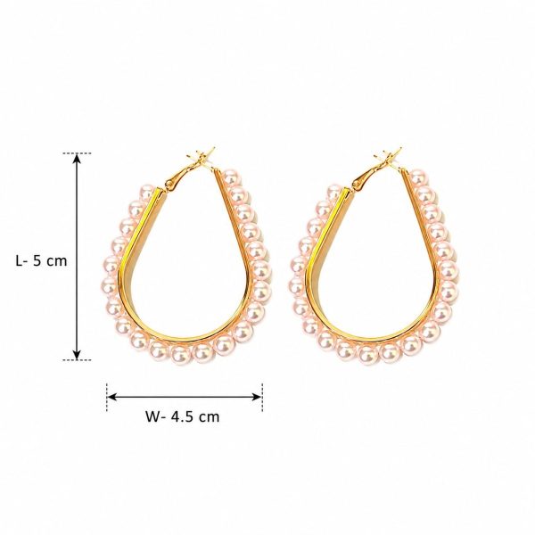 Modern gold pearl hoop earrings with teardrop shape- dimensions